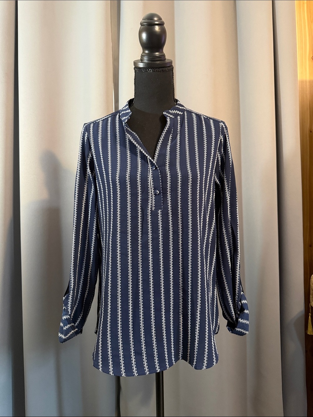 Women's Navy Vertical Stripe Long-Sleeve Shirt